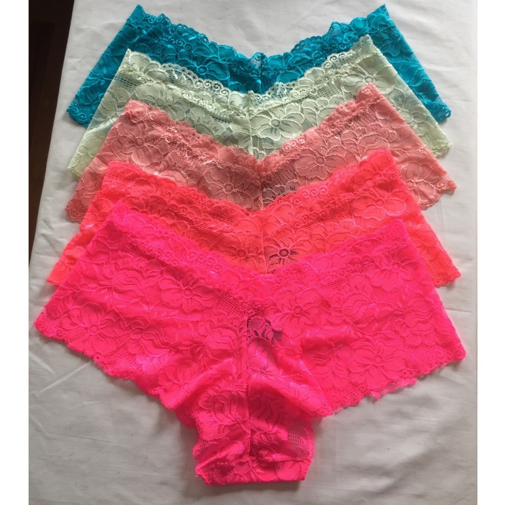 Set of 5 René Rofé Shimmery Cheeky Lace Boyshorts
